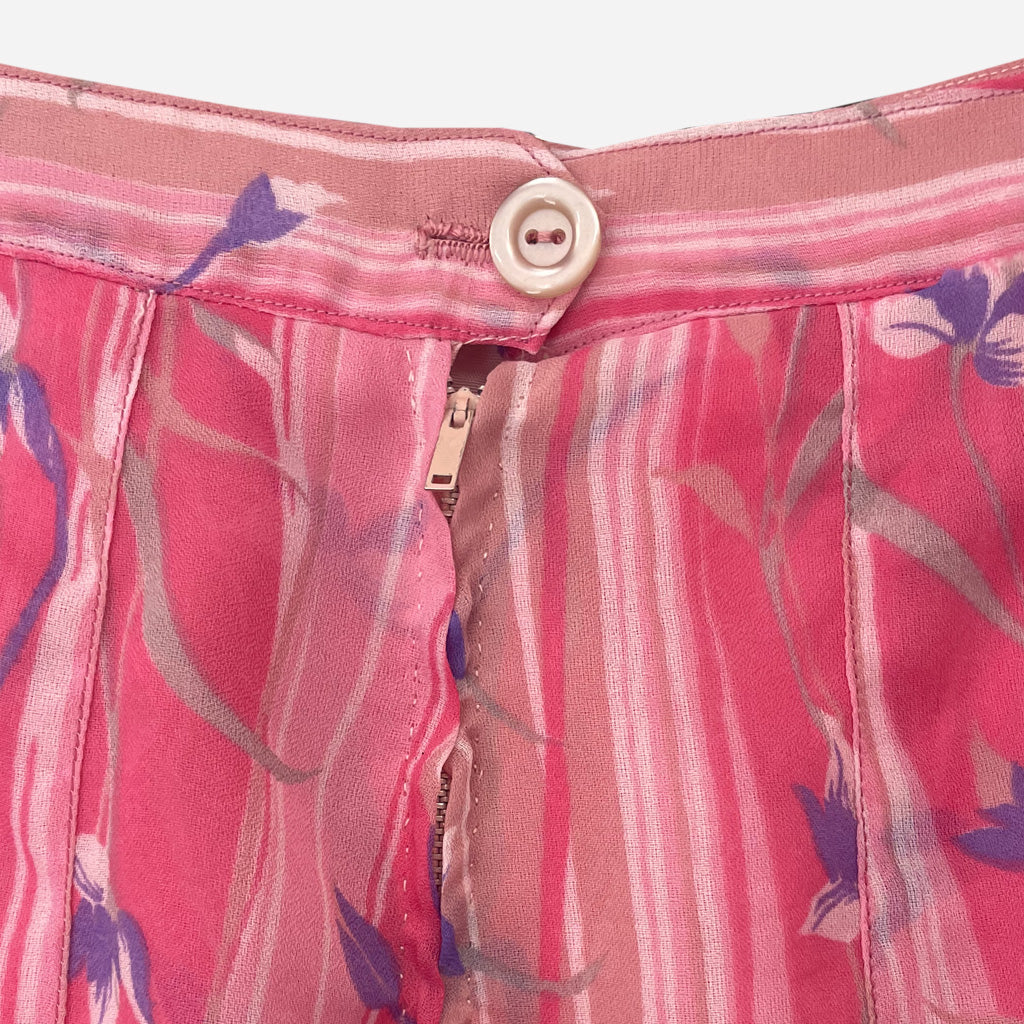 Vintage Patterned Pink Pleated Tailored Skirt 1970s