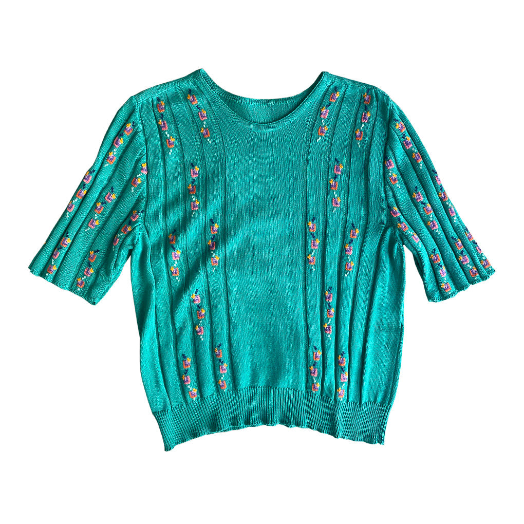 Vintage Embroidered Cotton Sweater 1980s