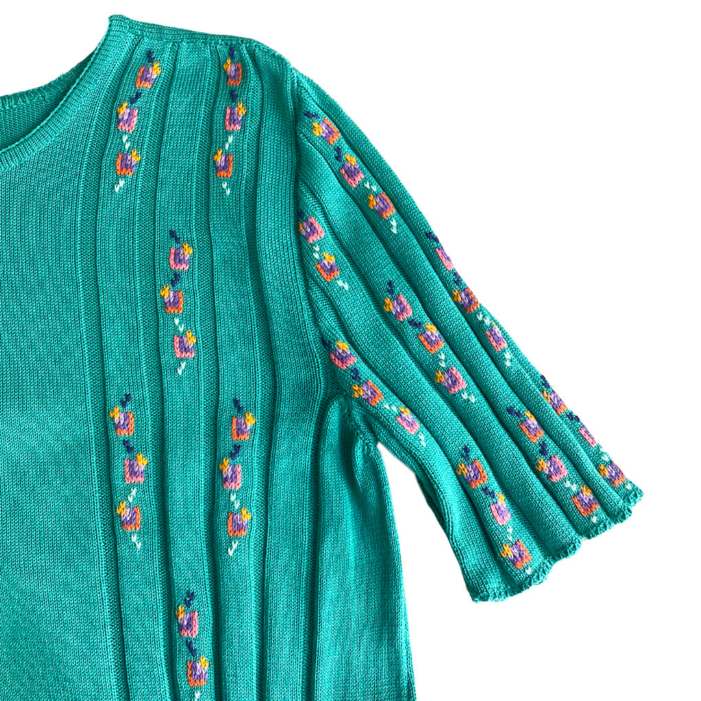 Vintage Embroidered Cotton Sweater 1980s