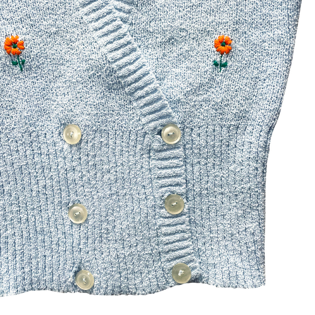 Vintage Spring Blue Sweater With Embroidery 1960s