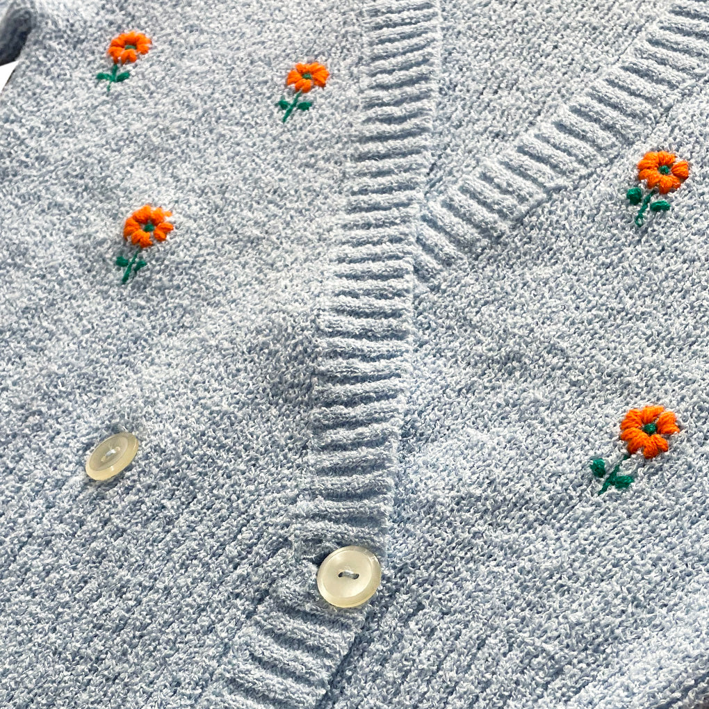 Vintage Spring Blue Sweater With Embroidery 1960s