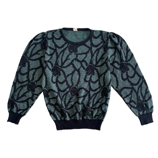 Vintage Puff Sleeve Patterned Sweater 1980s