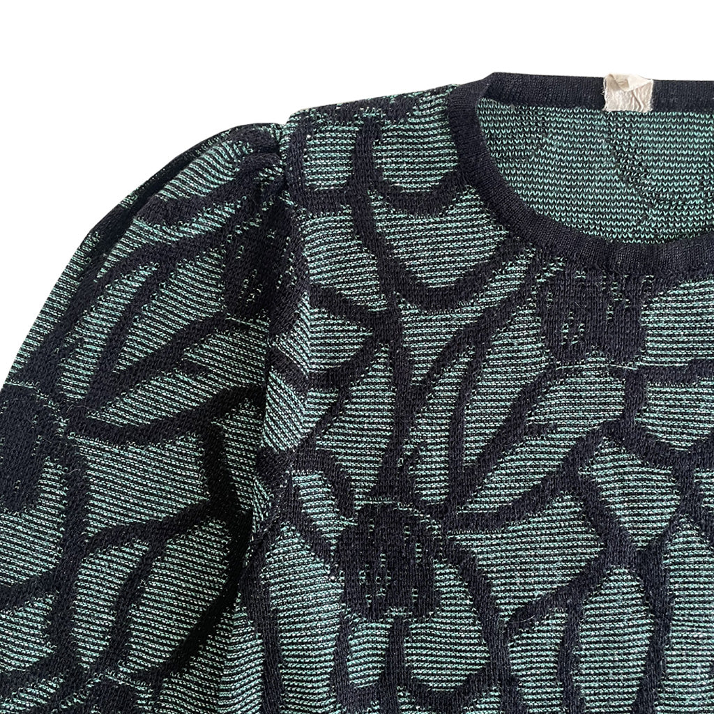 Vintage Puff Sleeve Patterned Sweater 1980s