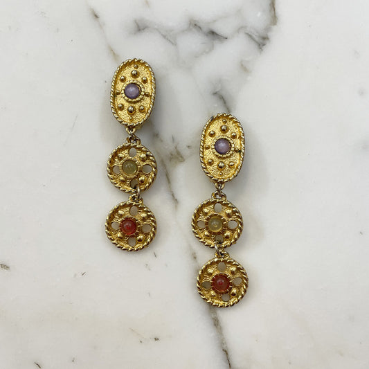 Vintage Gold Pendant Costume Jewelry Earrings 1980s