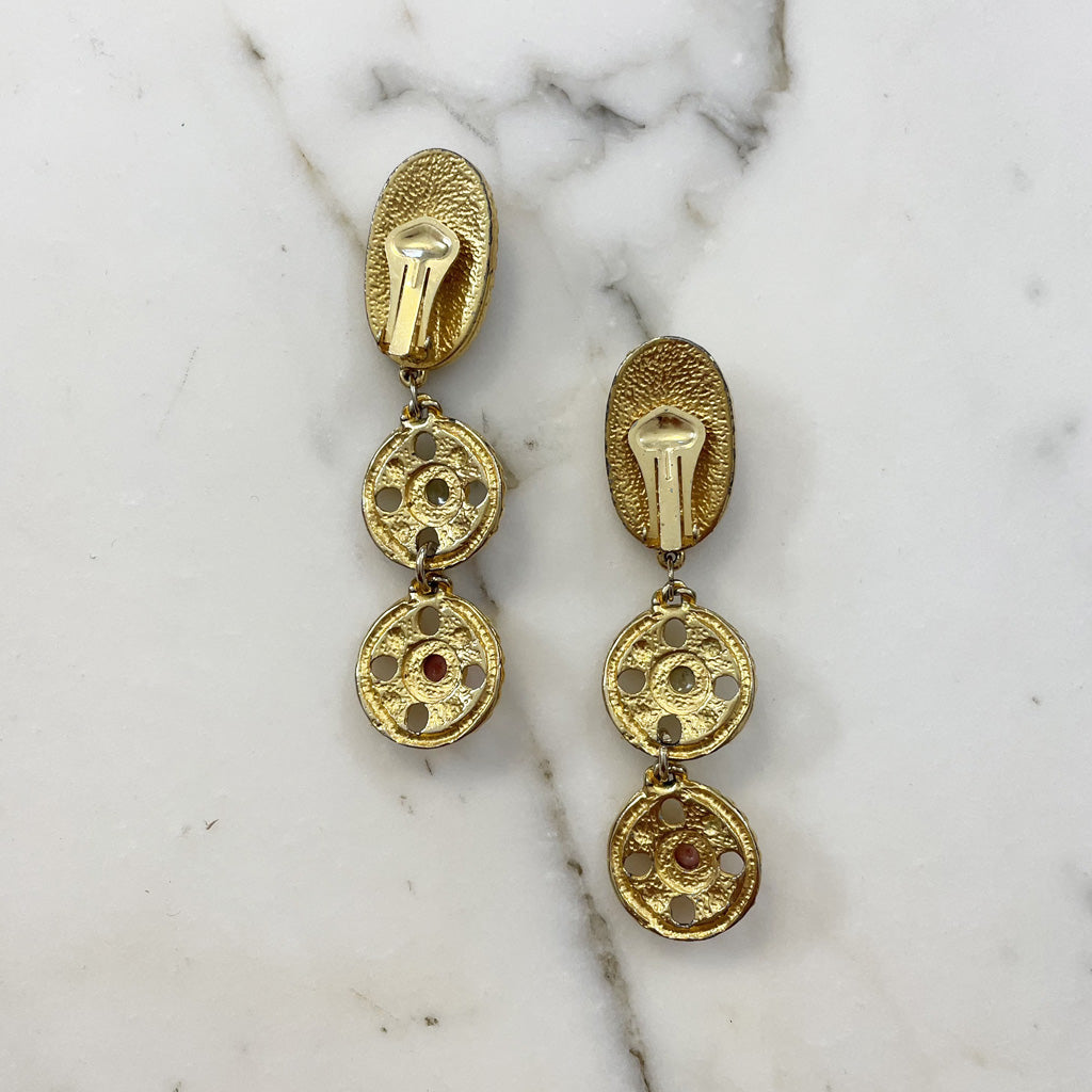 Vintage Gold Pendant Costume Jewelry Earrings 1980s