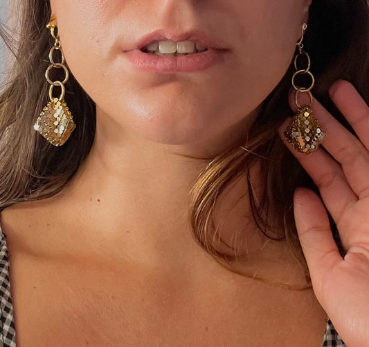 Vintage Gold Clip Drop Earrings 1980s