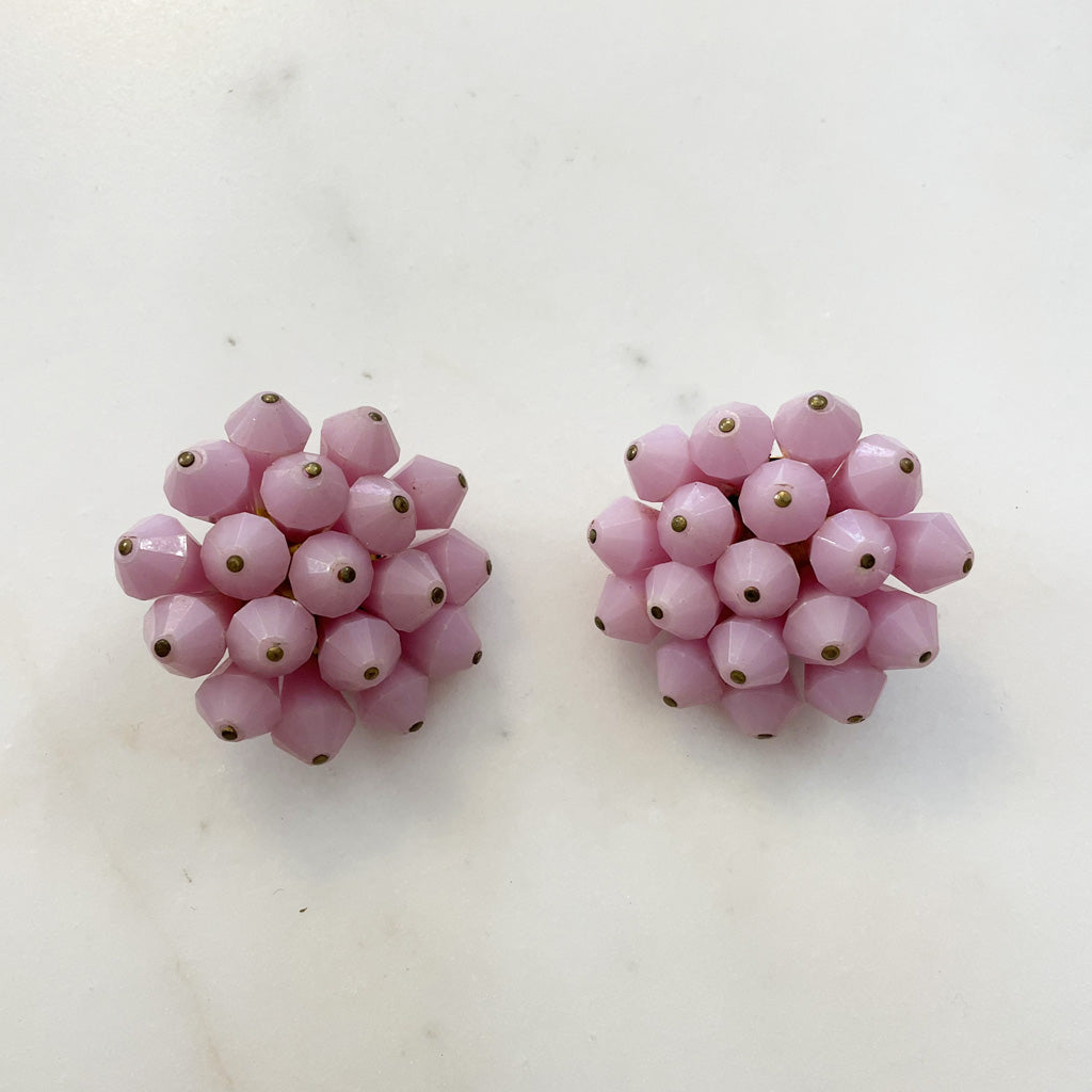 Vintage Pink Beaded Clip Earrings 1980s
