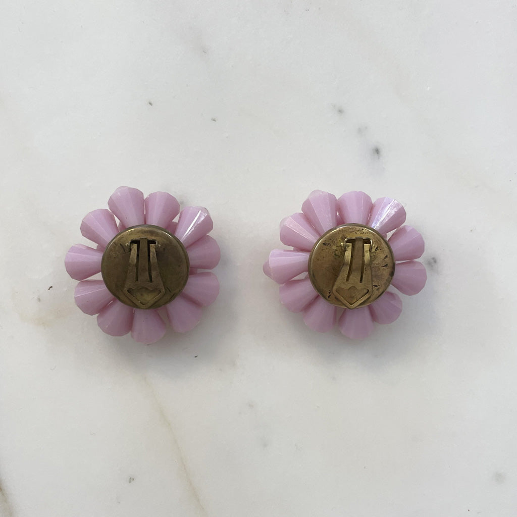 Vintage Pink Beaded Clip Earrings 1980s