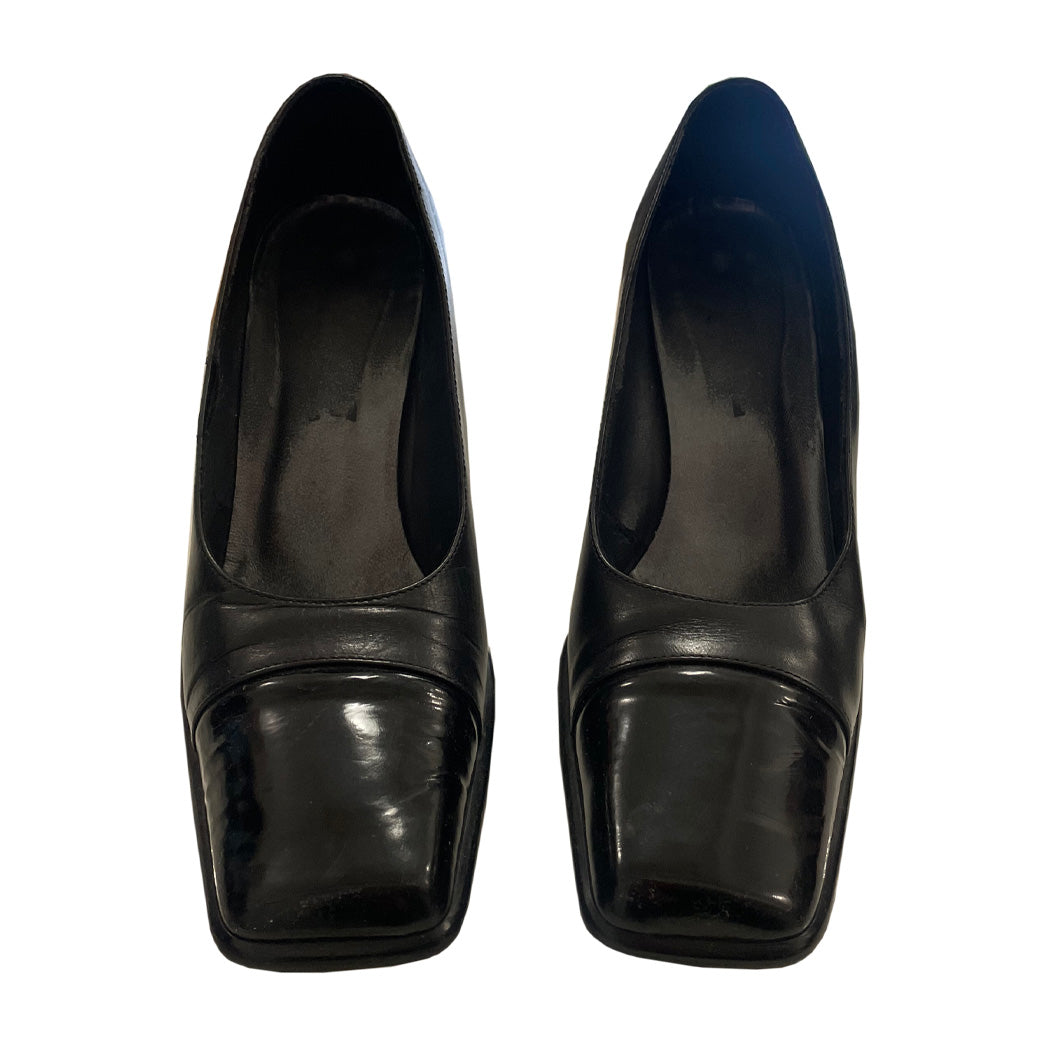 Vintage Black Leather and Patent Leather Shoes 1980s