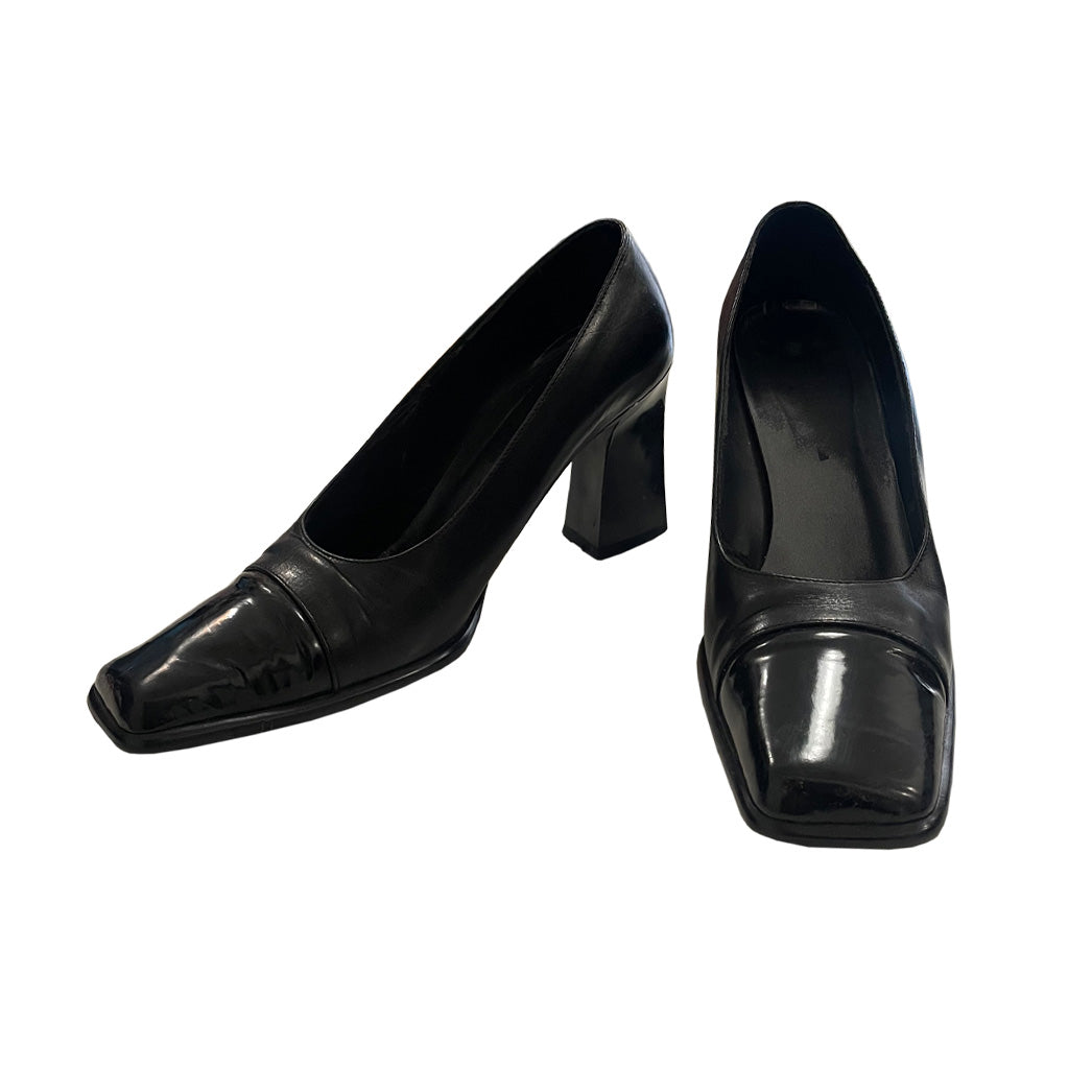 Vintage Black Leather and Patent Leather Shoes 1980s