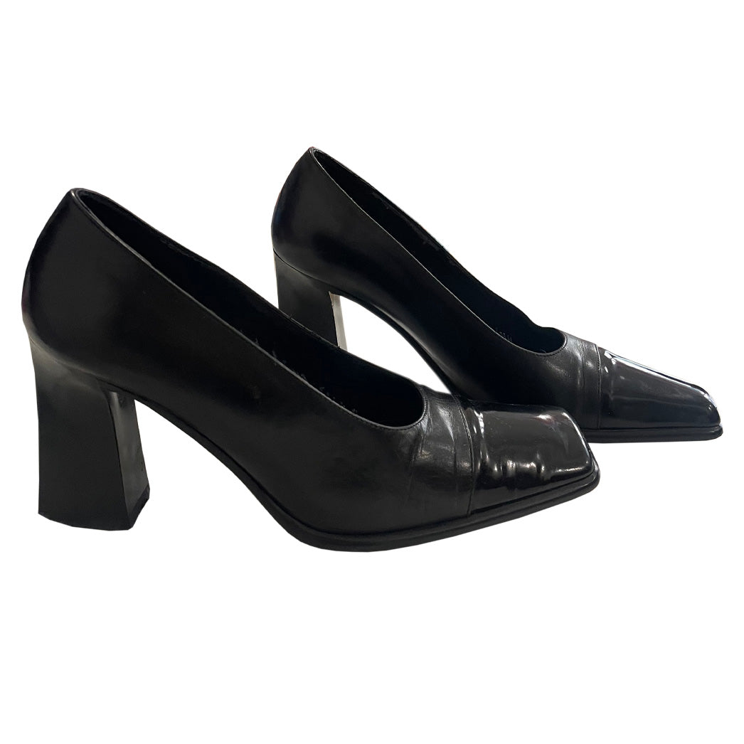 Vintage Black Leather and Patent Leather Shoes 1980s