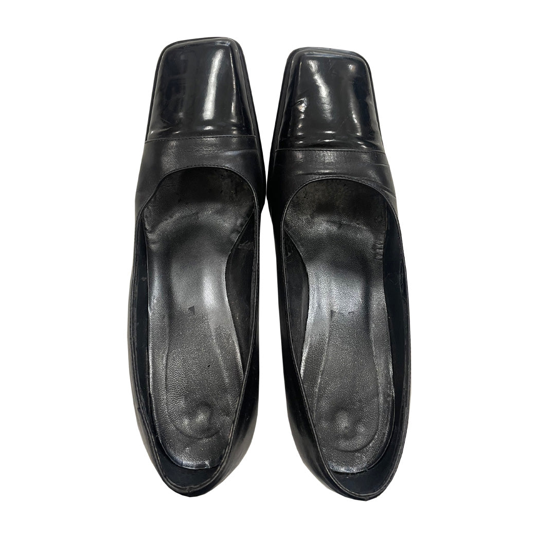 Vintage Black Leather and Patent Leather Shoes 1980s