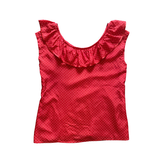 Vintage Red Polka Dot Top With Ruffle