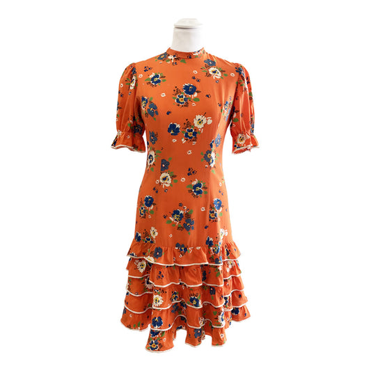 Vintage Orange Patterned Midi Dress 1960s