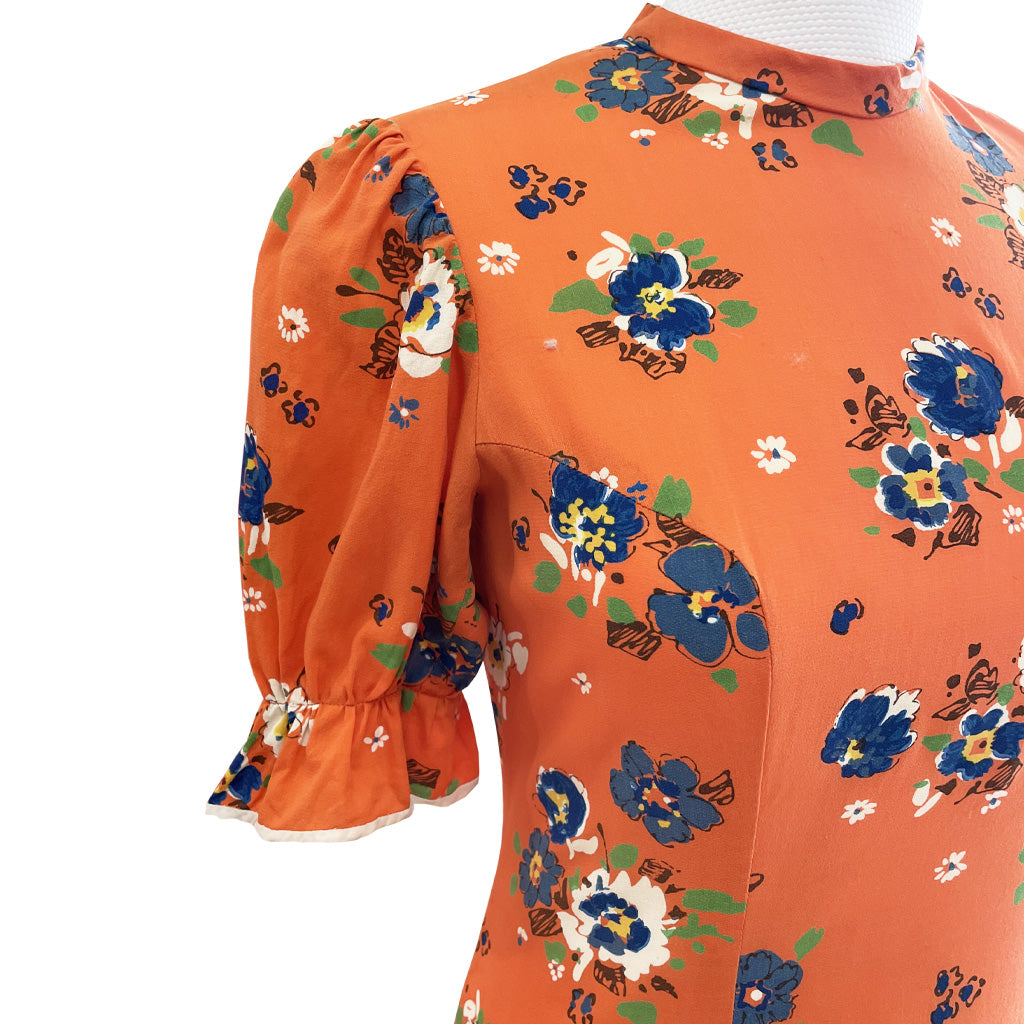 Vintage Orange Patterned Midi Dress 1960s