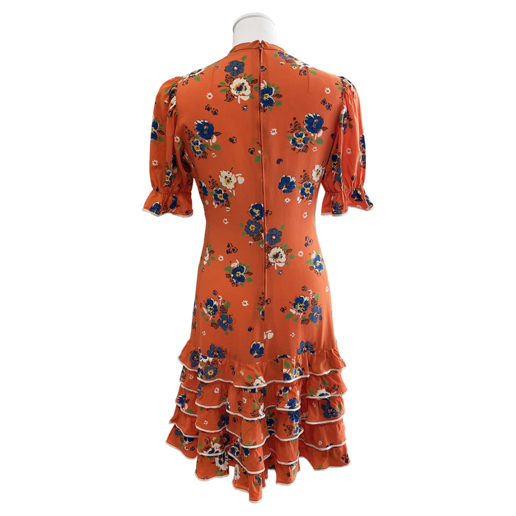 Vintage Orange Patterned Midi Dress 1960s