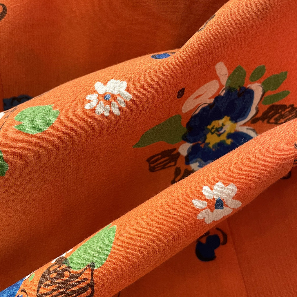 Vintage Orange Patterned Midi Dress 1960s