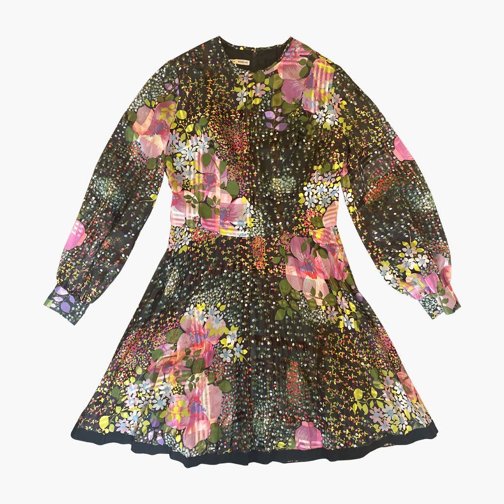 Vintage Floral Dress With Pleated Skirt 1970s