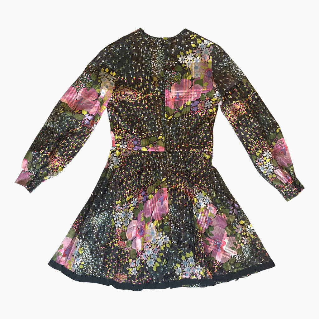 Vintage Floral Dress With Pleated Skirt 1970s