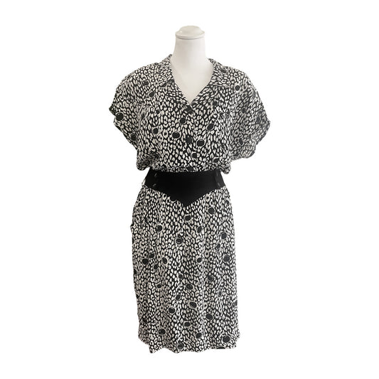 Vintage Patterned Dress With Belt 1980s