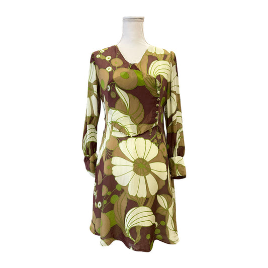 Vintage Hand Made Patterned Voile Dress 1960s