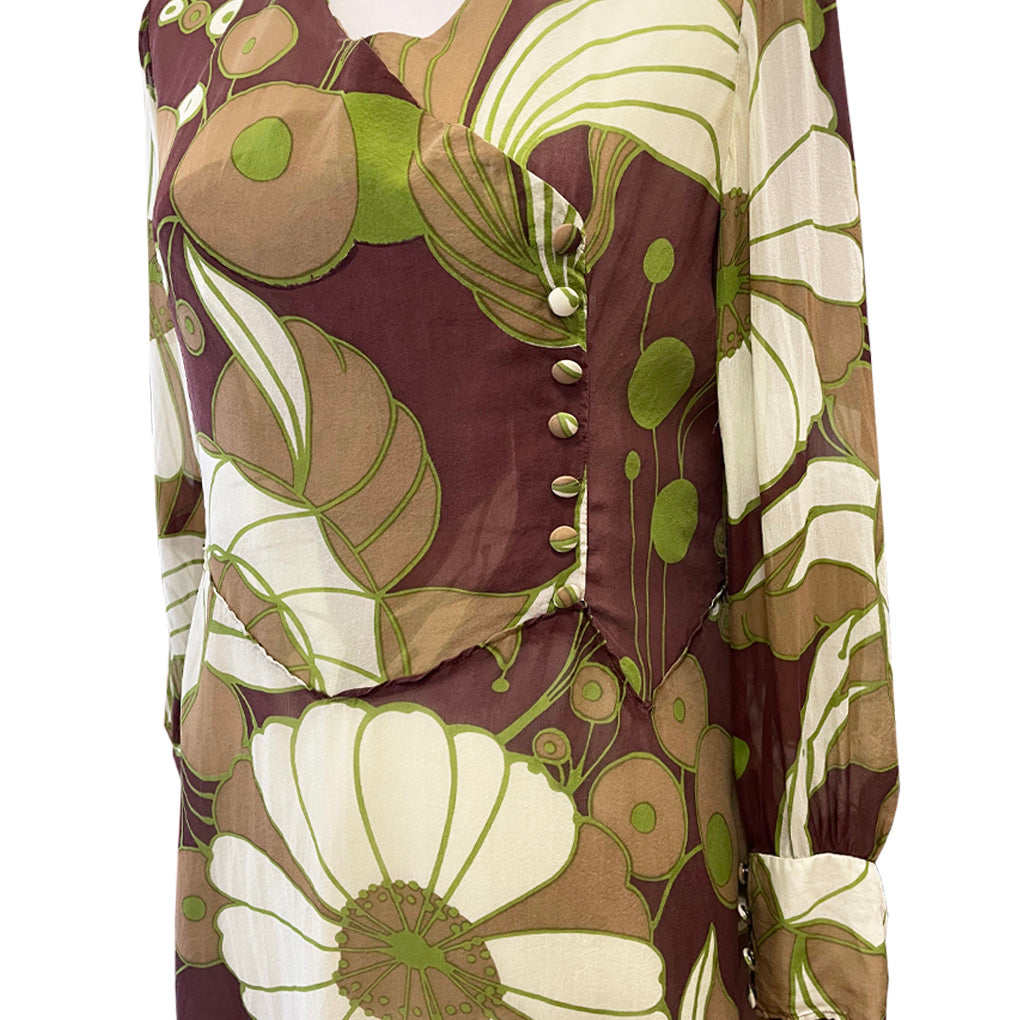 Vintage Hand Made Patterned Voile Dress 1960s