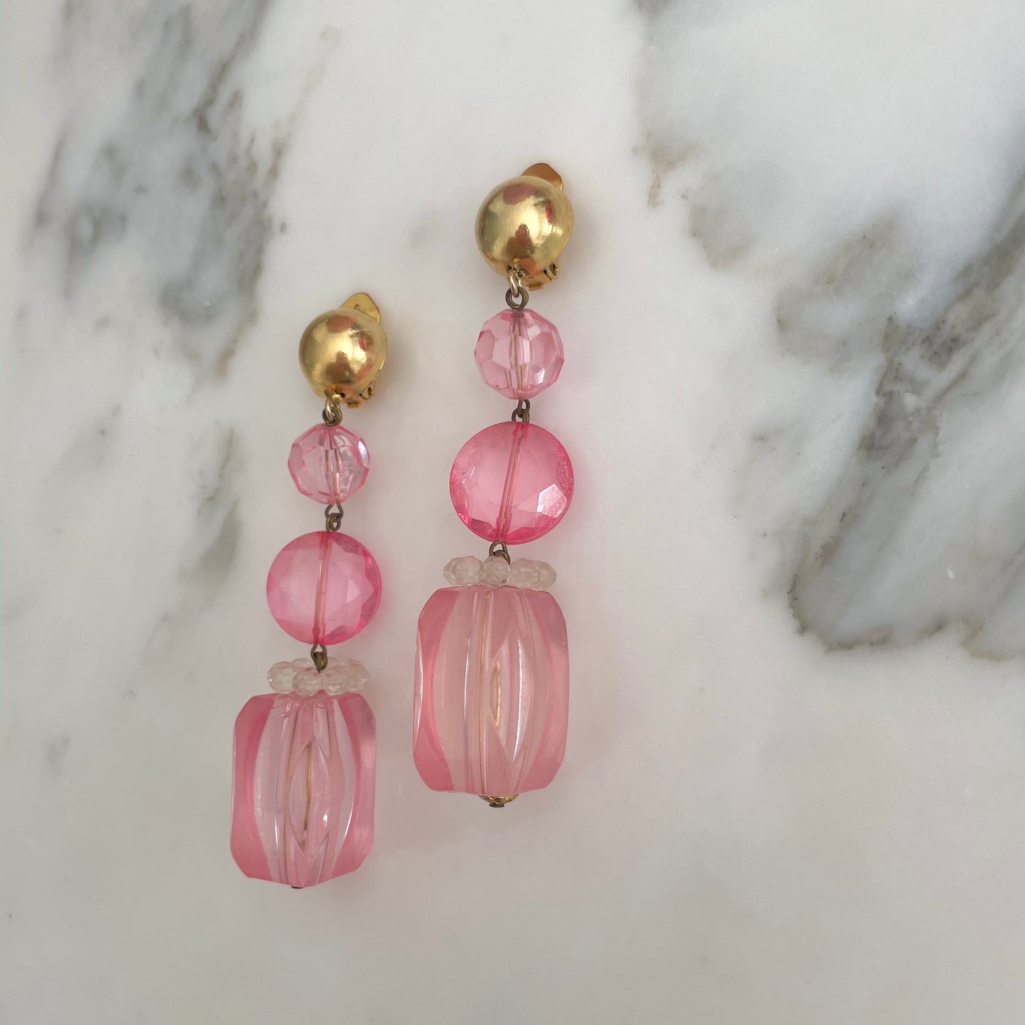 Vintage Pink Drop Earrings 1960s