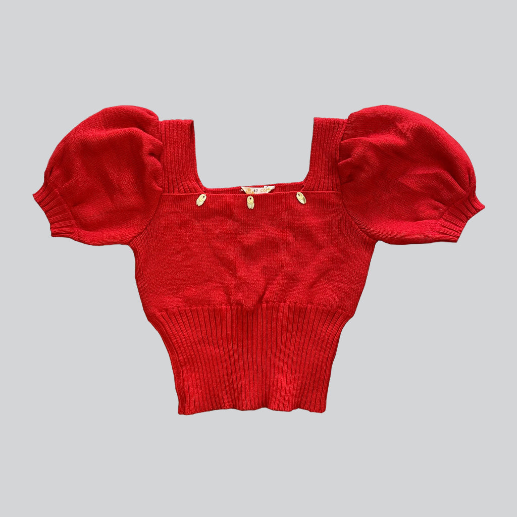 Vintage Mini Sweater With Red Puff Sleeves