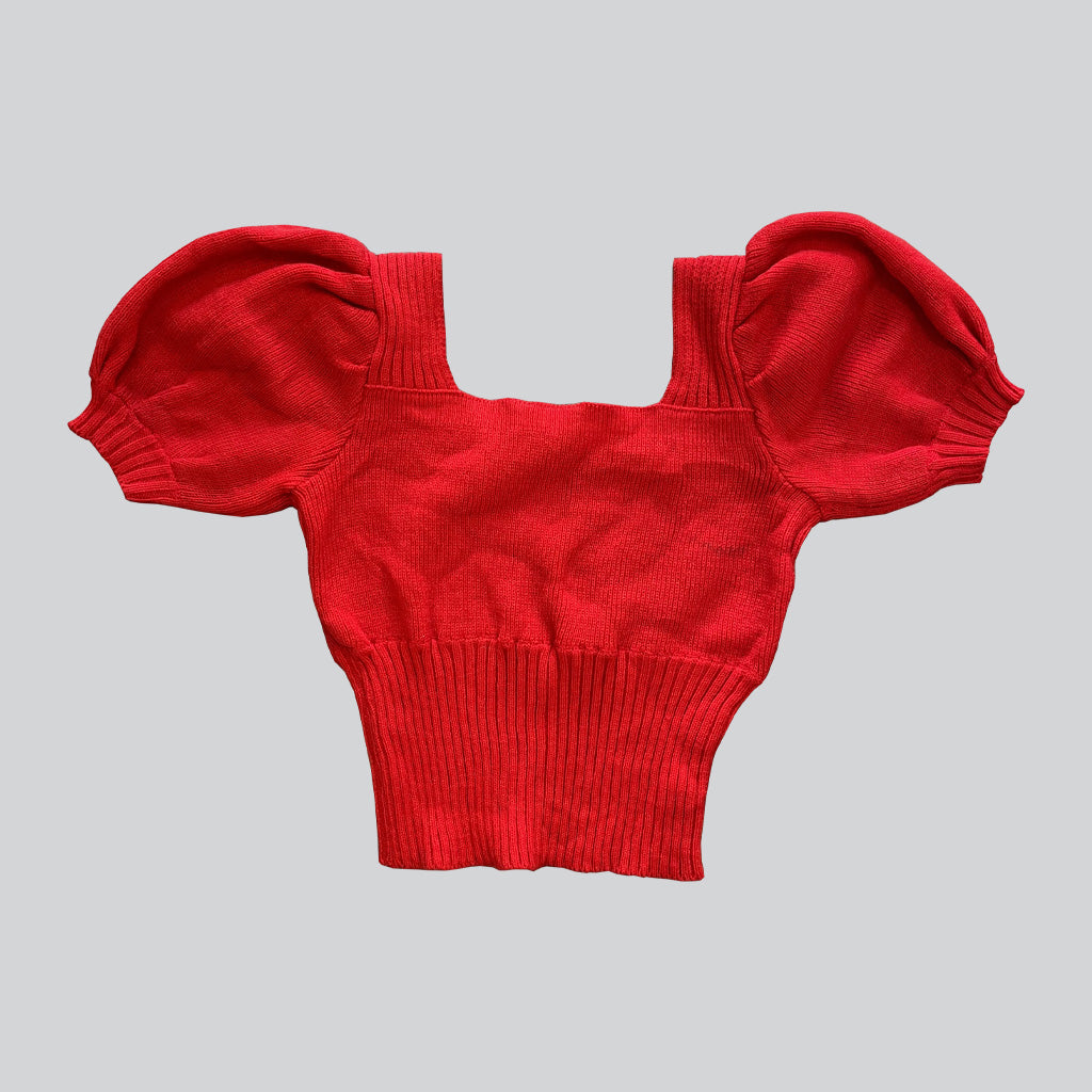 Vintage Mini Sweater With Red Puff Sleeves