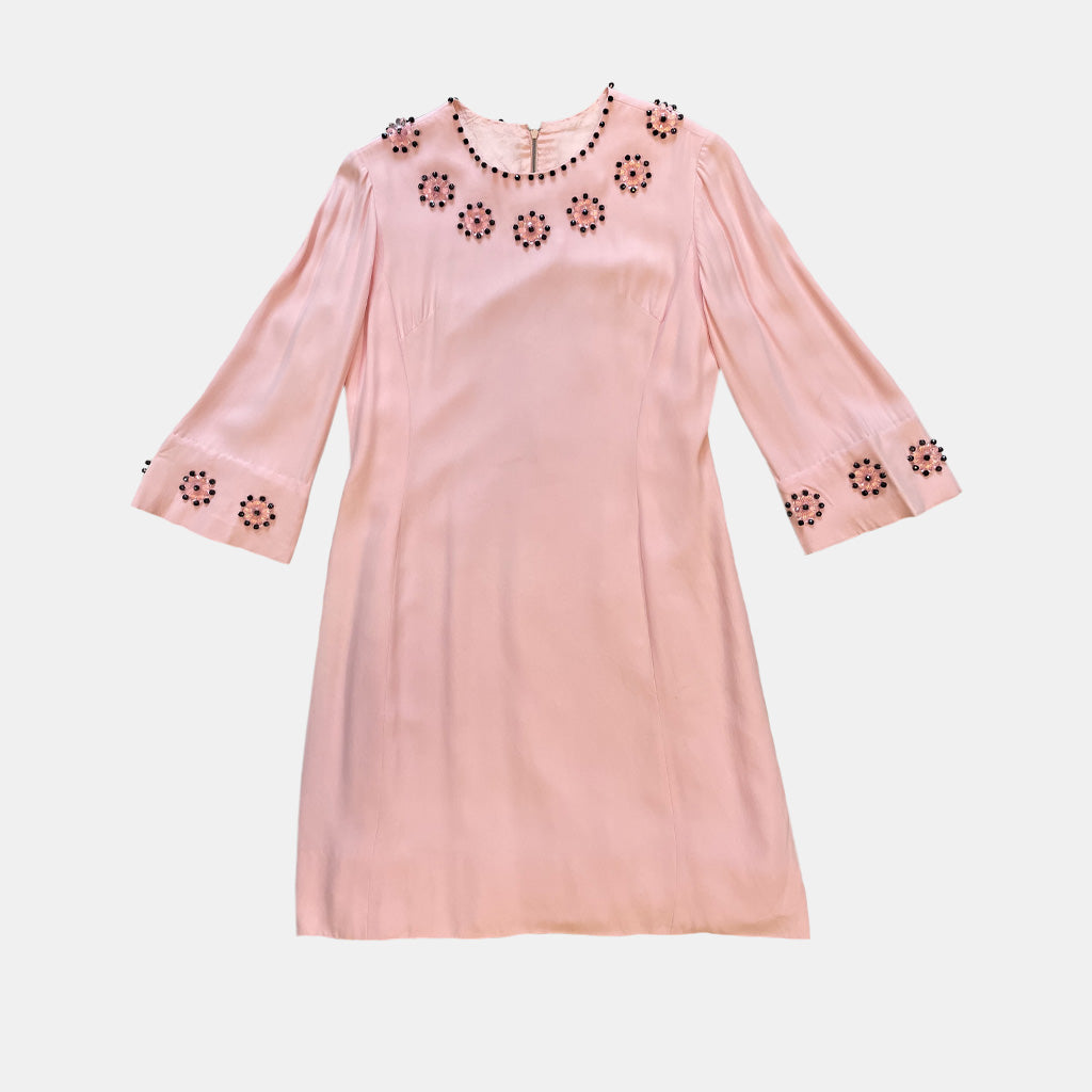 Vintage Pink Handmade Dress With Pearls 1960s