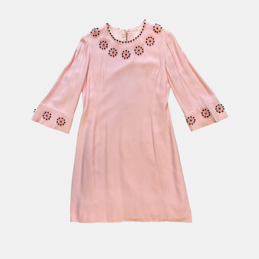 Vintage Pink Handmade Dress With Pearls 1960s