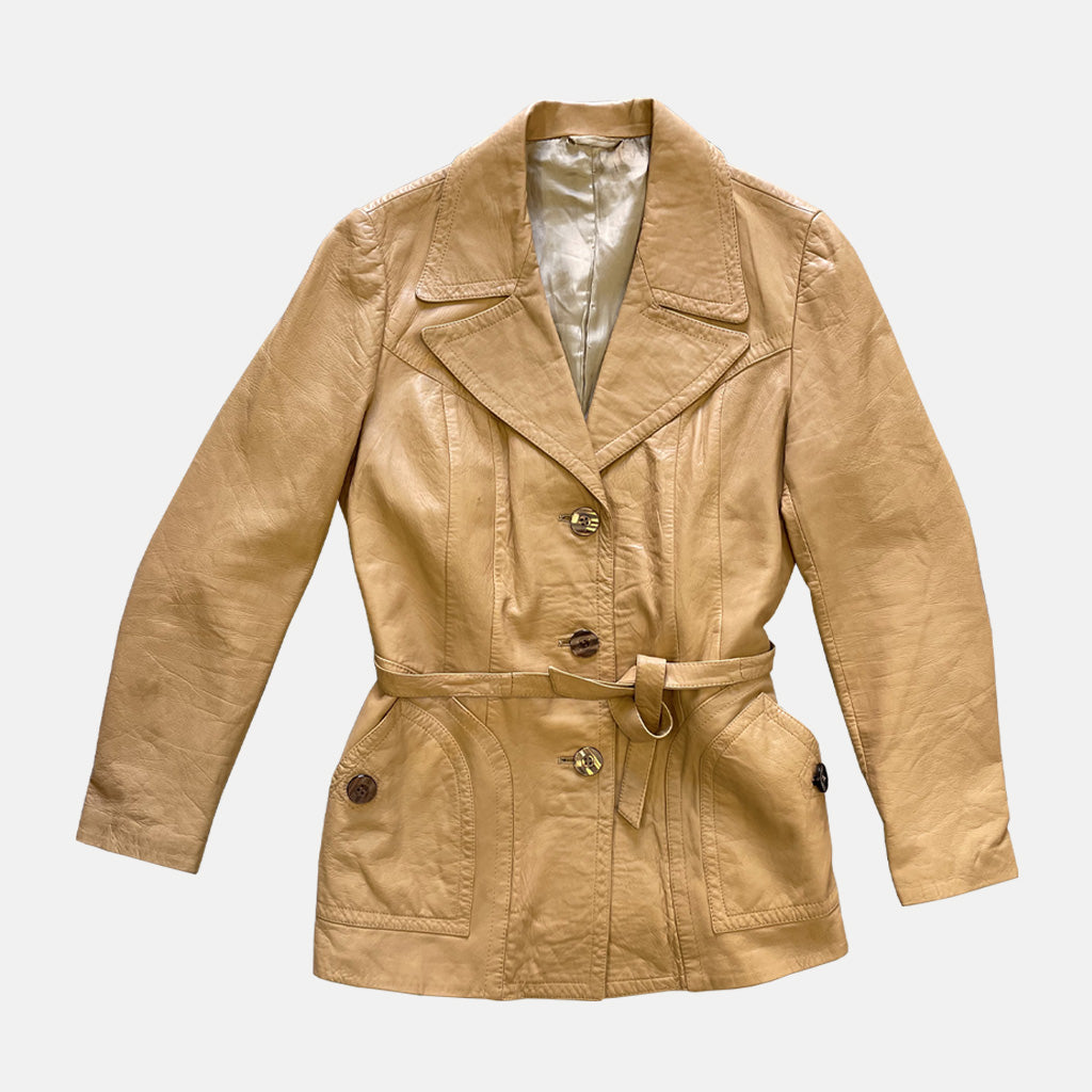 Vintage Light Brown Genuine Leather Jacket 1970s