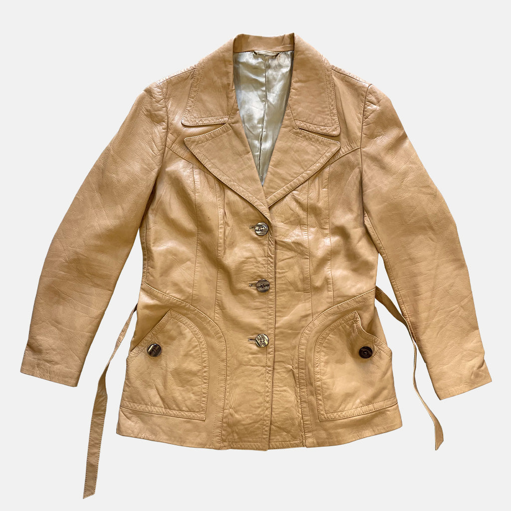 Vintage Light Brown Genuine Leather Jacket 1970s
